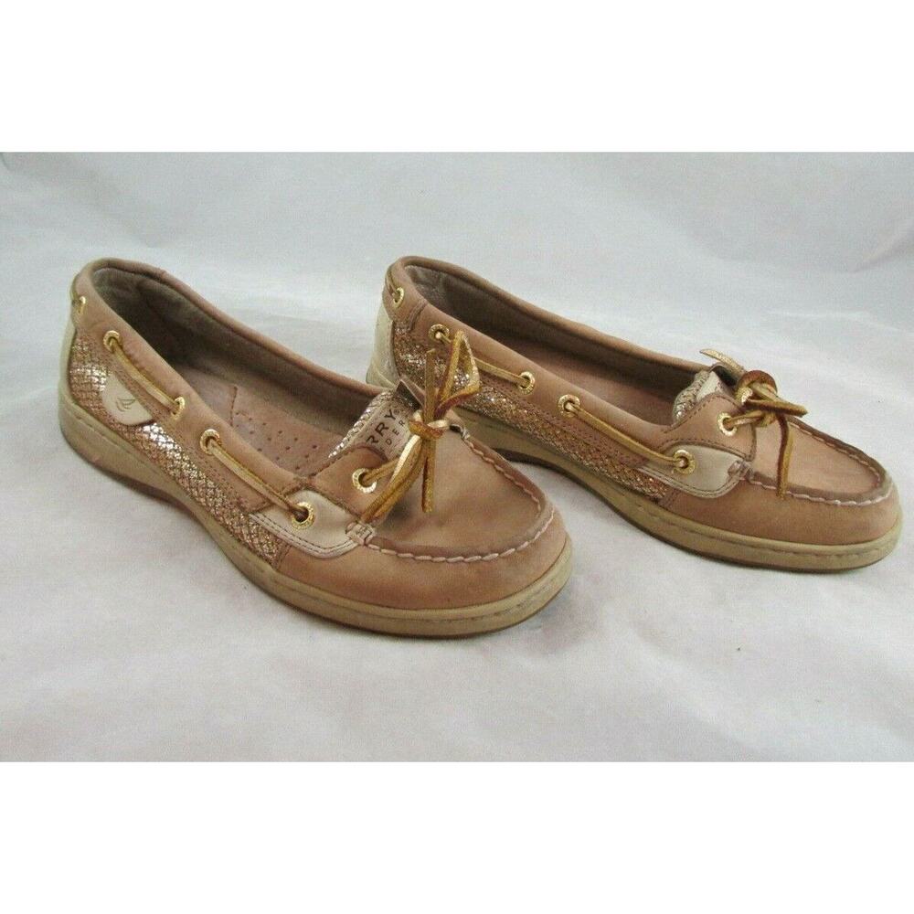 SPERRY Top-Sider Angelfish Boat Shoes Size 7M Leather Gold Metallic Slip Ons